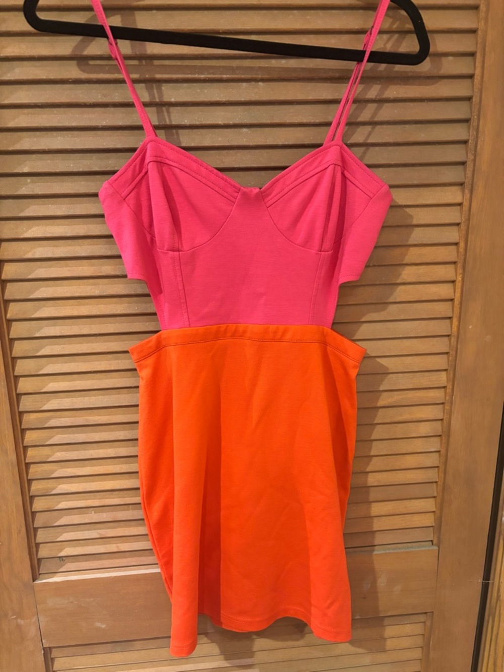 Lucca Couture Hot Pink and Orange Colorblock Bustier Dress